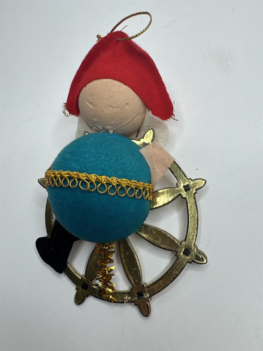 Vintage Holiday Christmas Pirate Wheel Paper Felt Unique Retro Ornament JAPAN **
