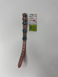 OmniPet Flower Power Leather Metallic Pink Blue Crystals Flower 10" Dog Collar