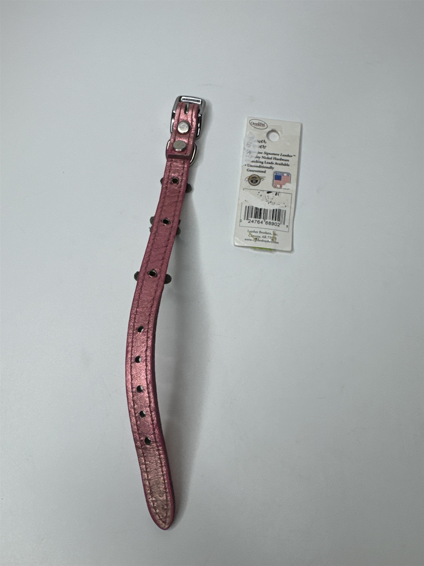 OmniPet Flower Power Leather Metallic Pink Blue Crystals Flower 10" Dog Collar