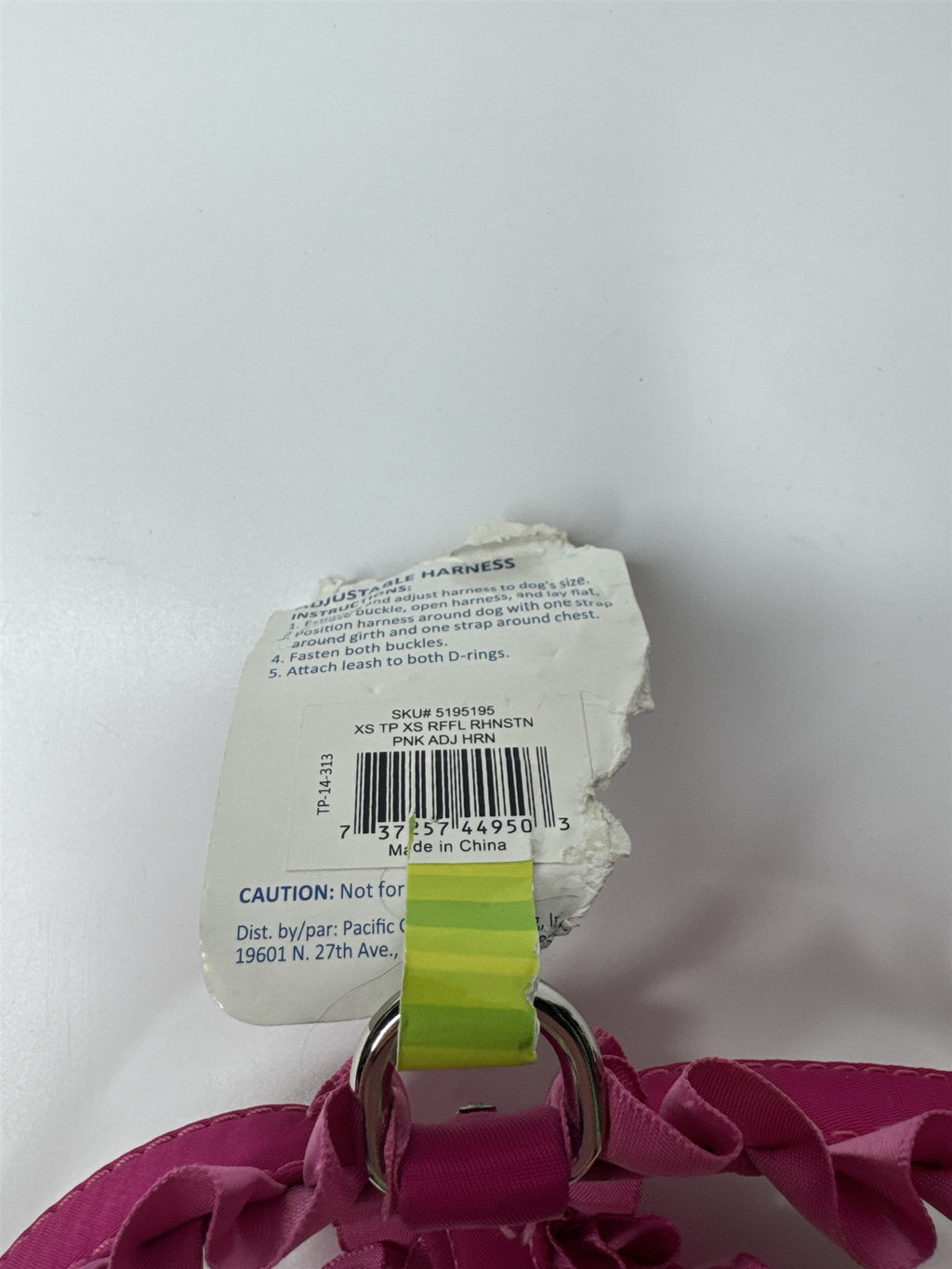Top Paw Adjustable Dog Harness X-Small Hit Pink /w Frills (Dog Chewed Tag)