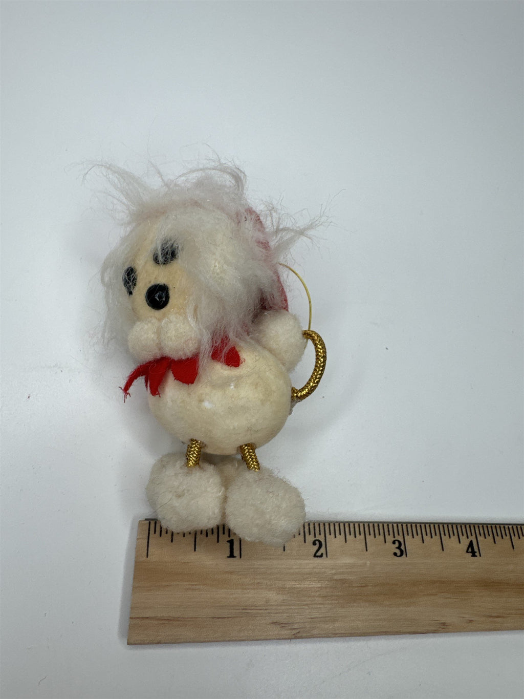 Vintage Holiday Christmas Paper Felt Unique Retro Ornament Fluffy Dog JAPAN