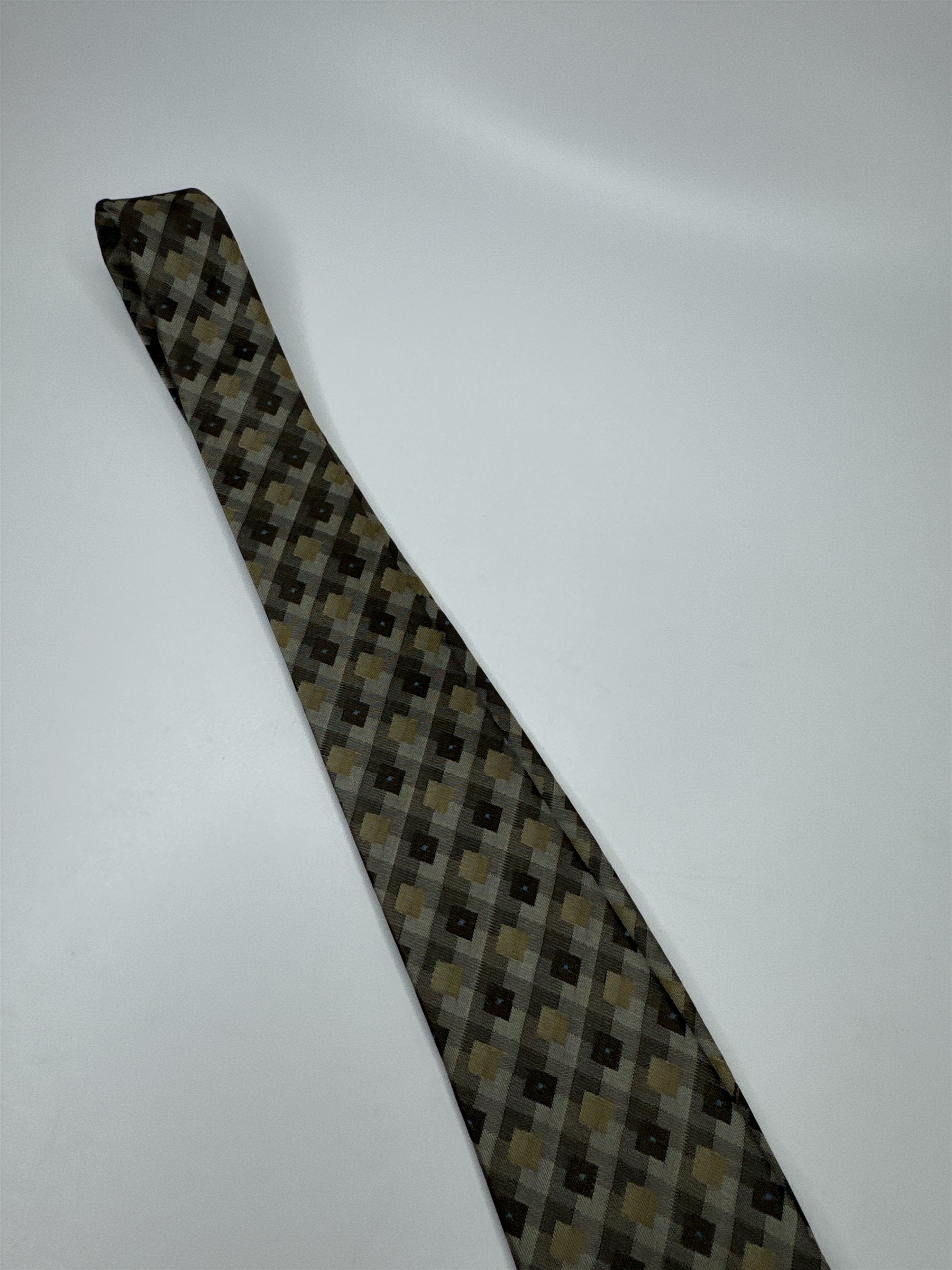 Van Heusen Mens Neck Tie Tan/Gray/Beige/Cream Square Pattern Polyester Handmade