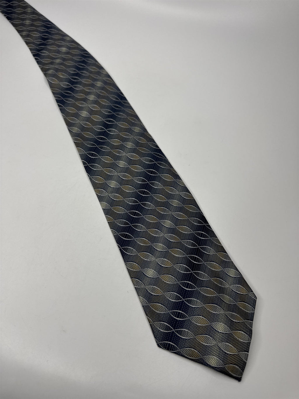 Mens Valerio Garati Pure Silk Mens Neck Tie Blue Beige DNA Strand Type Pattern