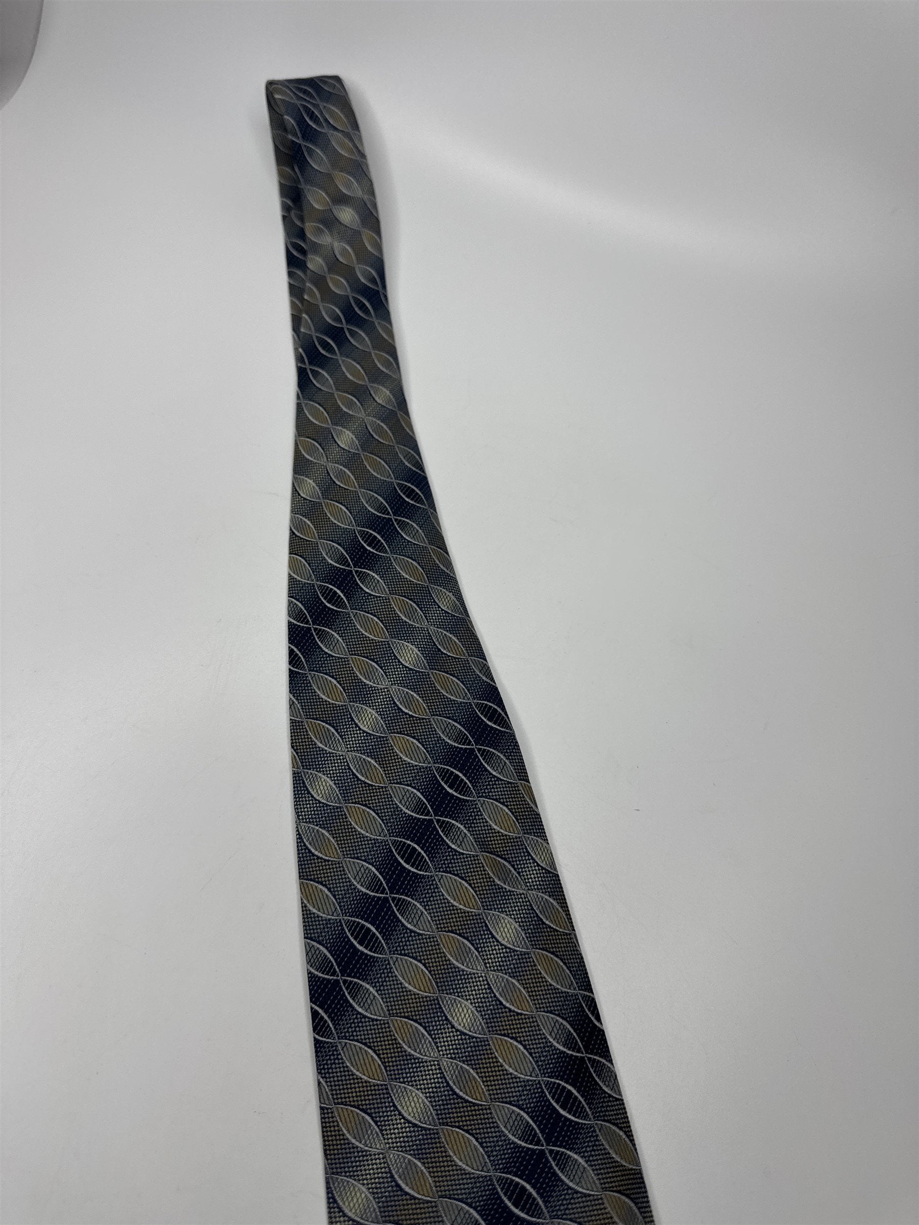 Mens Valerio Garati Pure Silk Mens Neck Tie Blue Beige DNA Strand Type Pattern