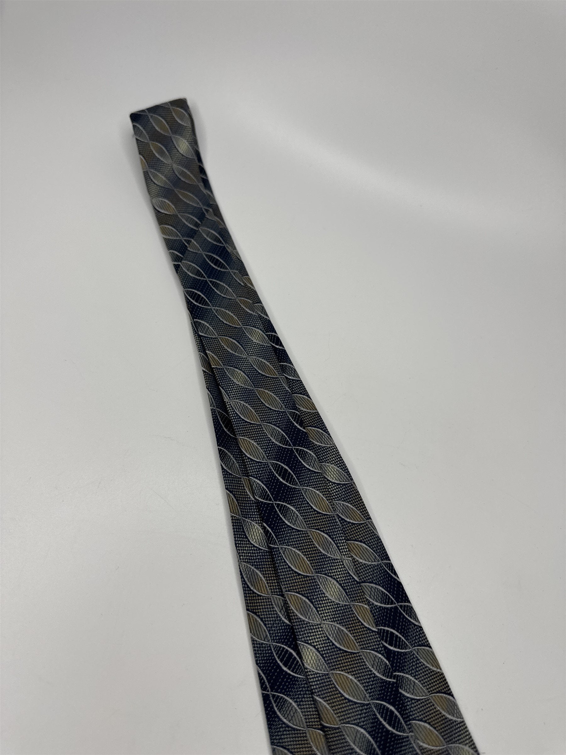 Mens Valerio Garati Pure Silk Mens Neck Tie Blue Beige DNA Strand Type Pattern