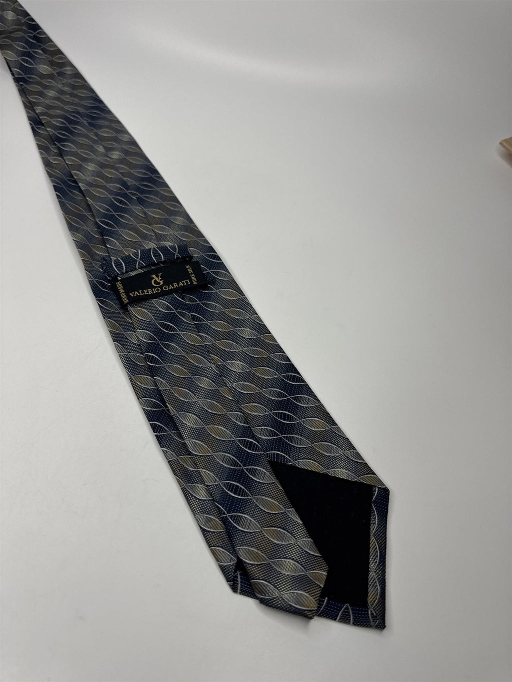 Mens Valerio Garati Pure Silk Mens Neck Tie Blue Beige DNA Strand Type Pattern
