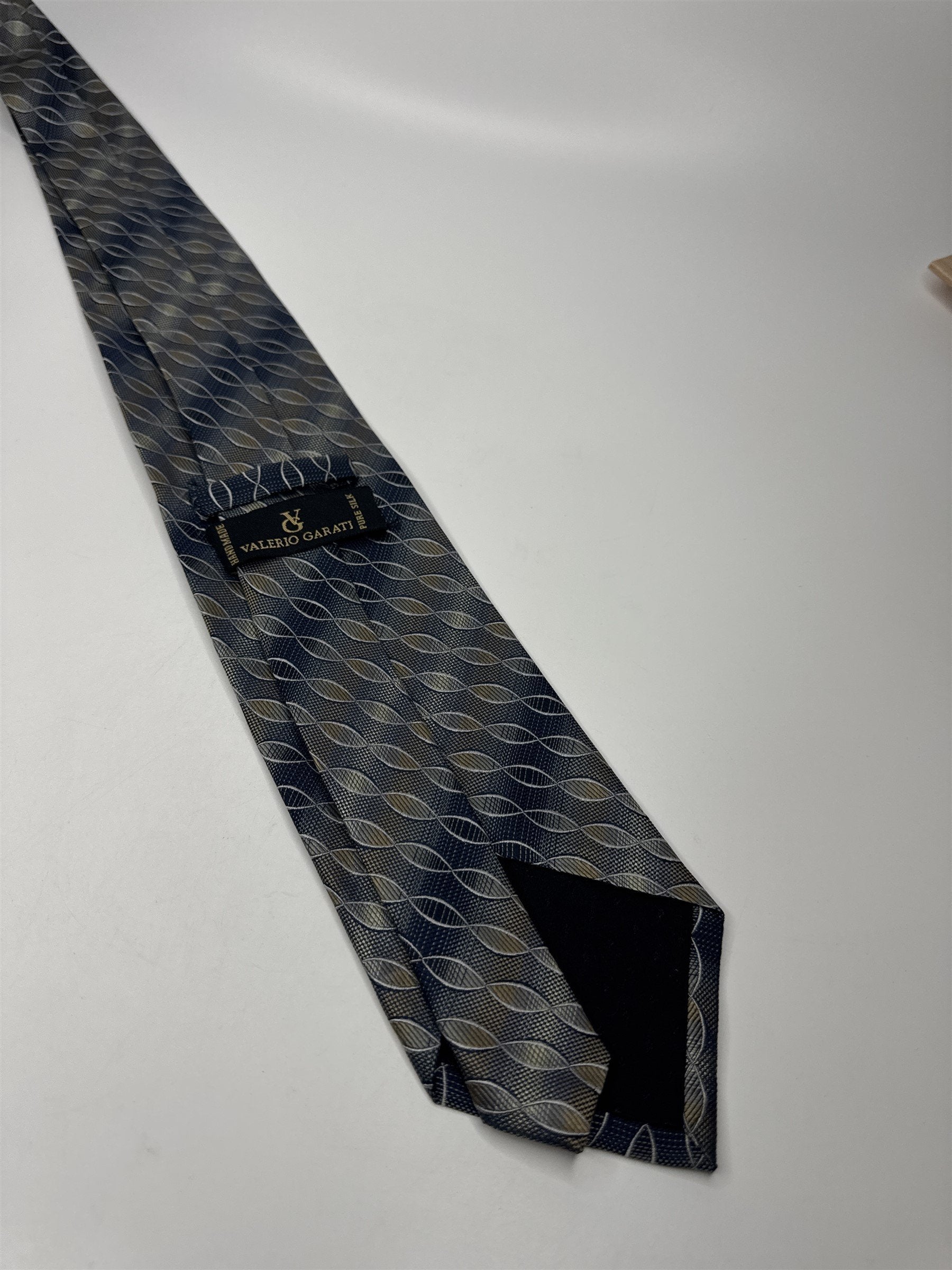 Mens Valerio Garati Pure Silk Mens Neck Tie Blue Beige DNA Strand Type Pattern