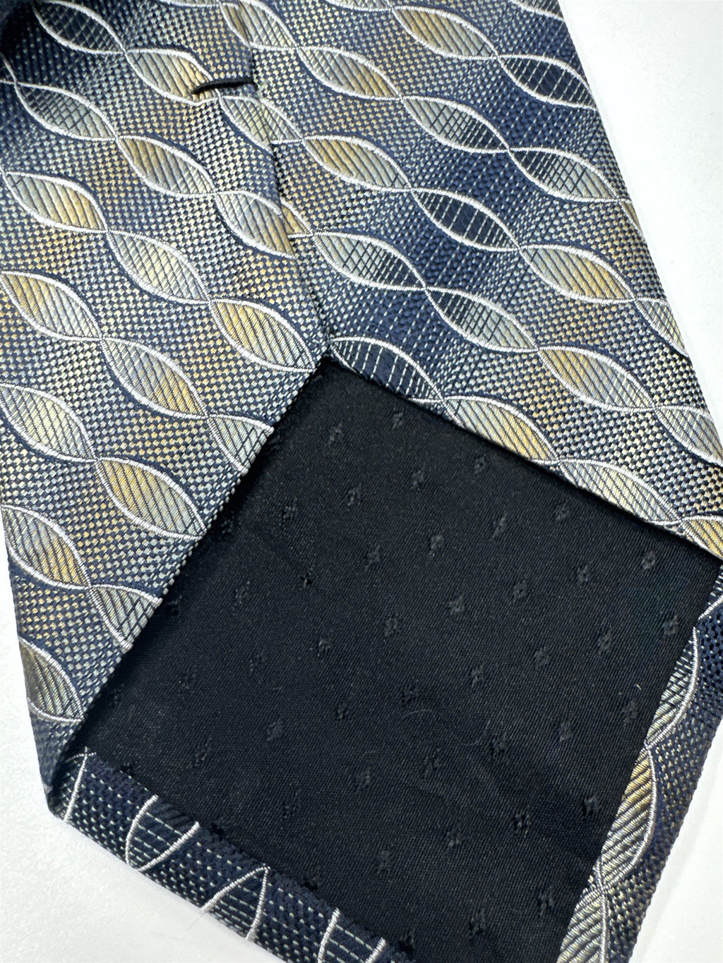 Mens Valerio Garati Pure Silk Mens Neck Tie Blue Beige DNA Strand Type Pattern