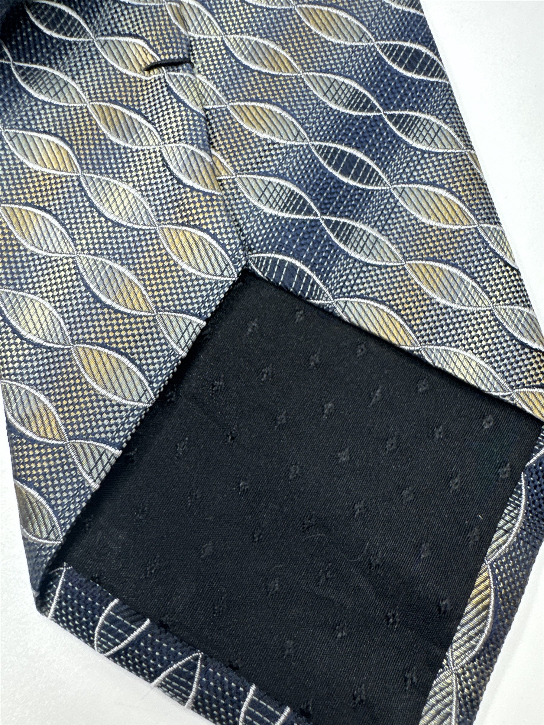 Mens Valerio Garati Pure Silk Mens Neck Tie Blue Beige DNA Strand Type Pattern