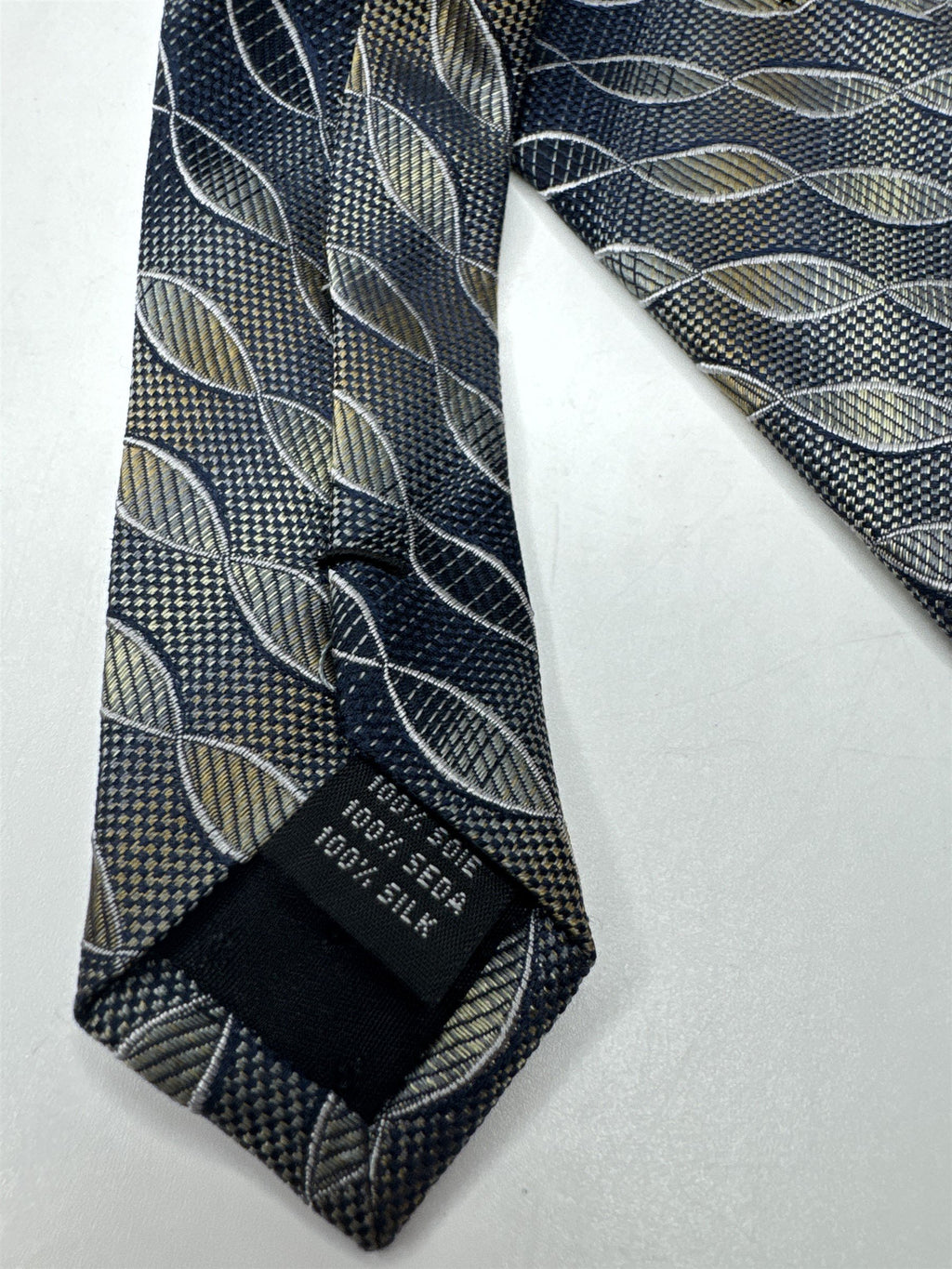 Mens Valerio Garati Pure Silk Mens Neck Tie Blue Beige DNA Strand Type Pattern