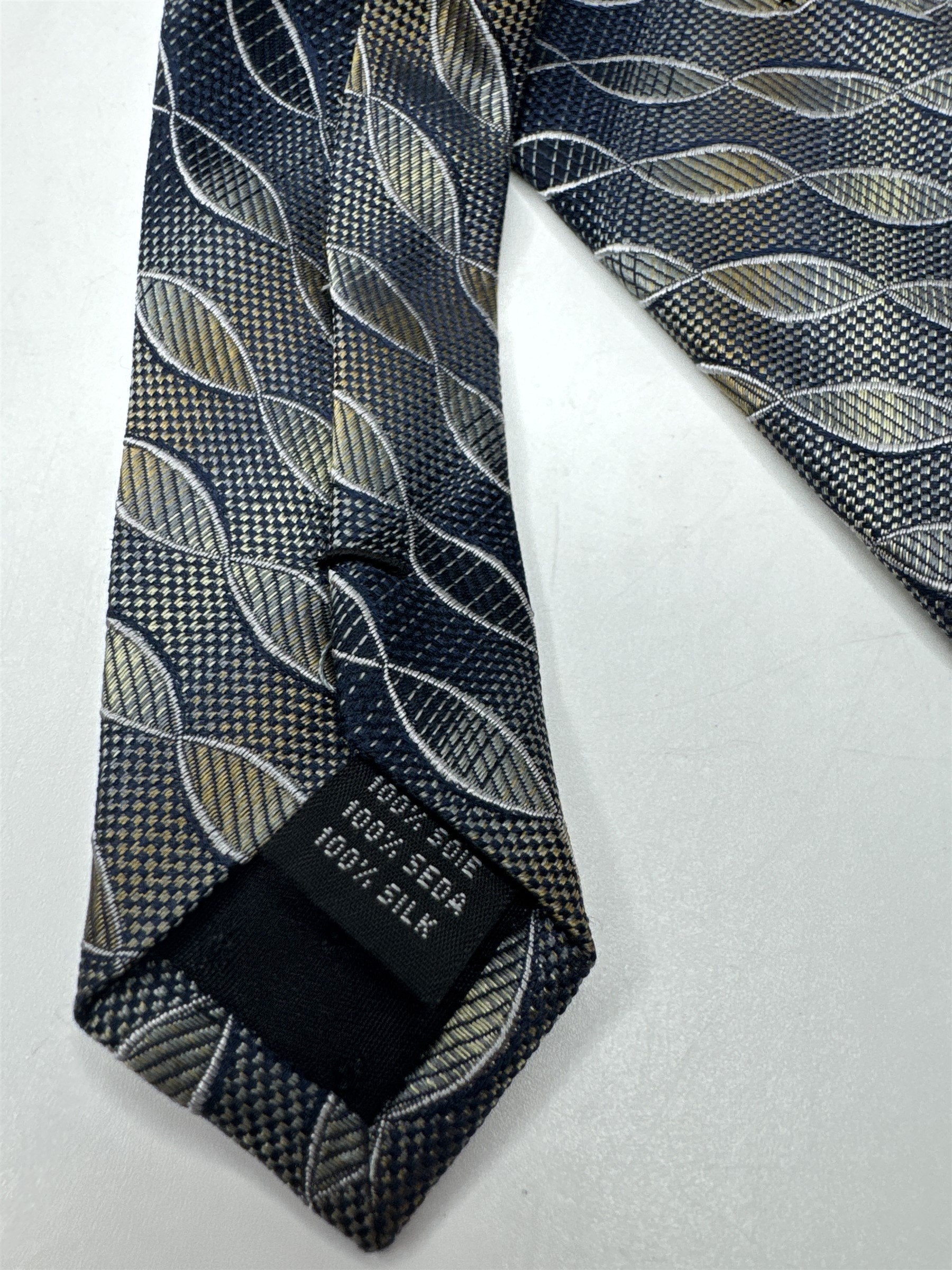 Mens Valerio Garati Pure Silk Mens Neck Tie Blue Beige DNA Strand Type Pattern
