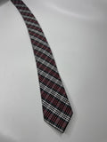 Mens Ben Sherman 100% Silk Red/White/Black Plaid Pattern Skinny Neck Tie