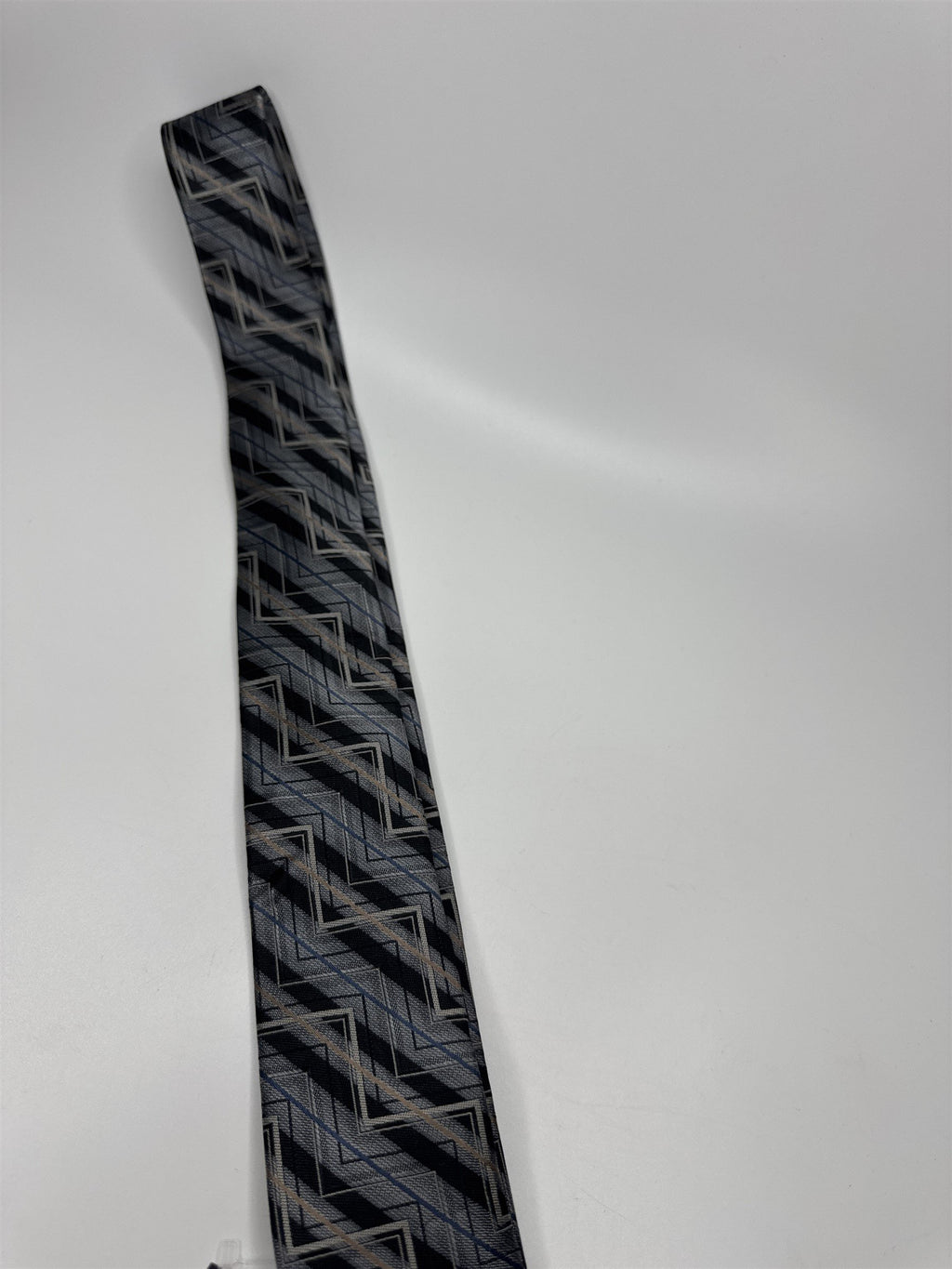 Mens F/X Fusion Stain Resistant 100% Polyester Gray/Tan/Blue Skinny Neck Tie