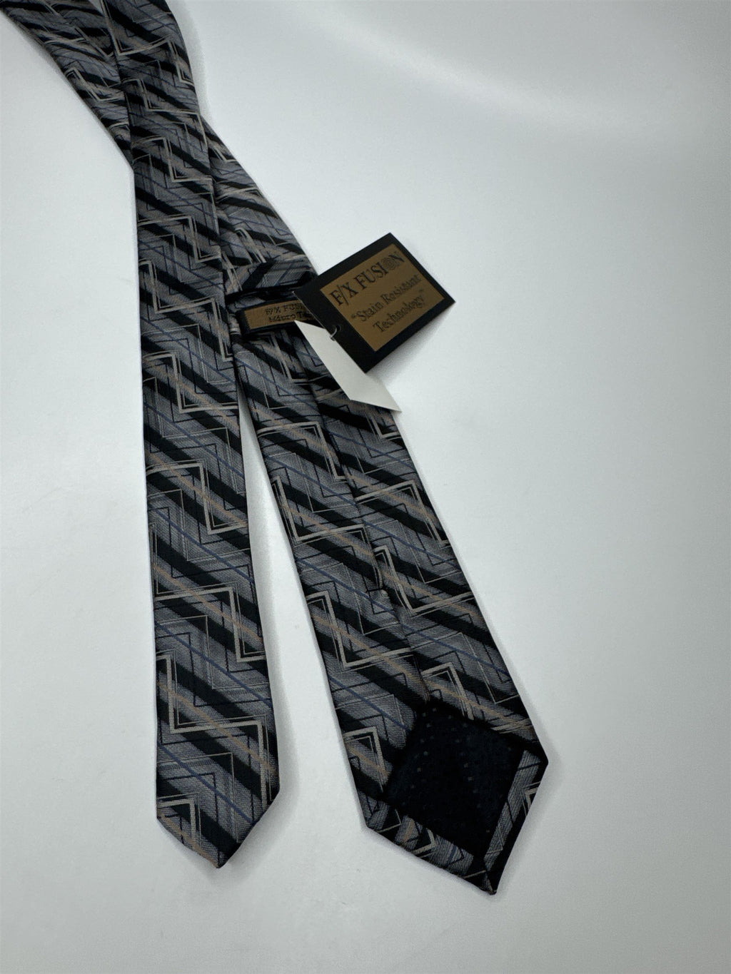 Mens F/X Fusion Stain Resistant 100% Polyester Gray/Tan/Blue Skinny Neck Tie