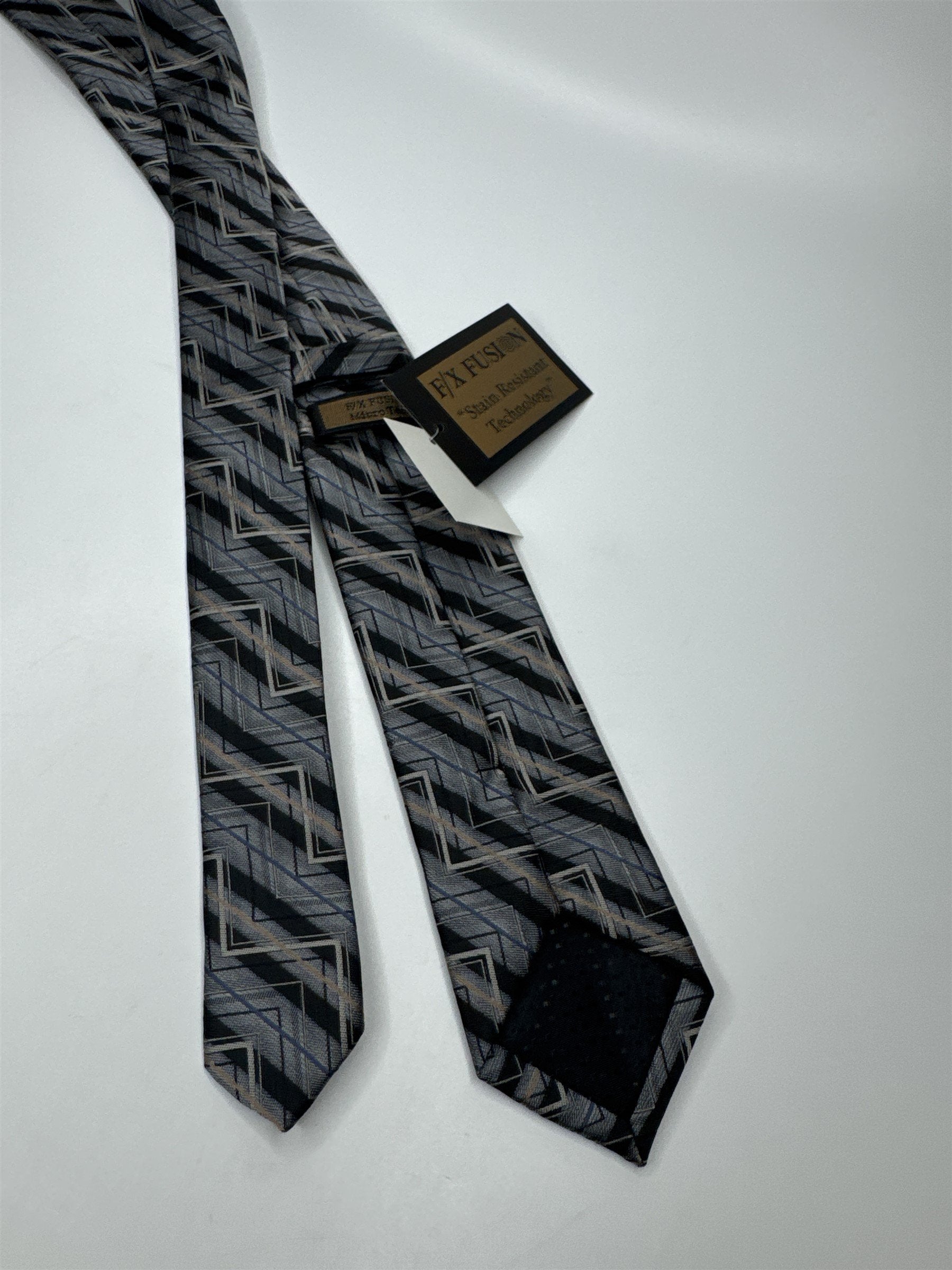 Mens F/X Fusion Stain Resistant 100% Polyester Gray/Tan/Blue Skinny Neck Tie