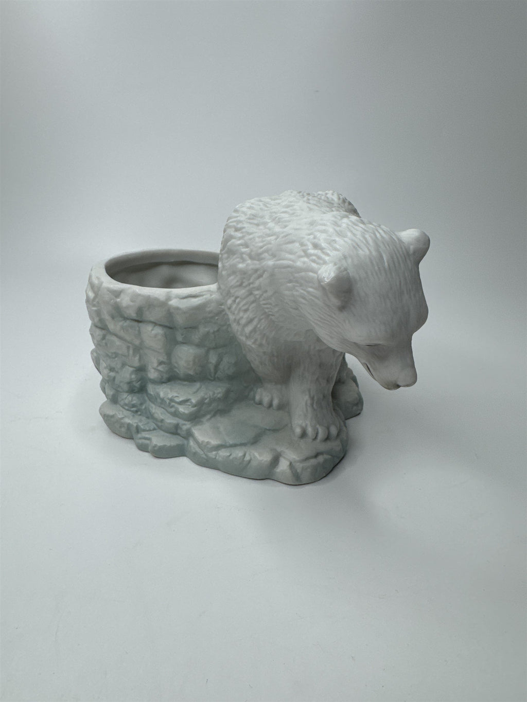 Vintage New Holland Floral Polar Bear Flower Planter Ceramic Figurine Planter