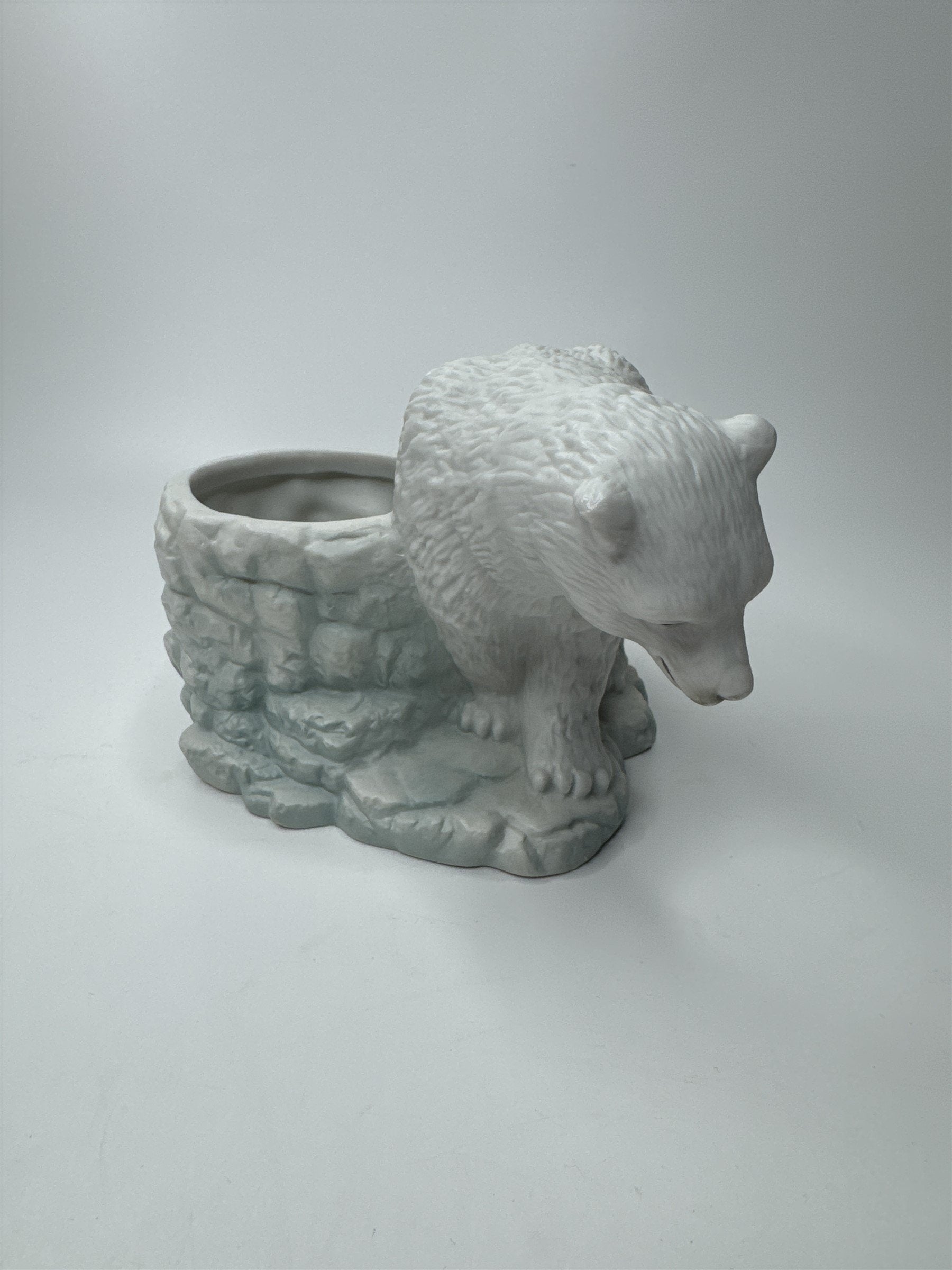 Vintage New Holland Floral Polar Bear Flower Planter Ceramic Figurine Planter