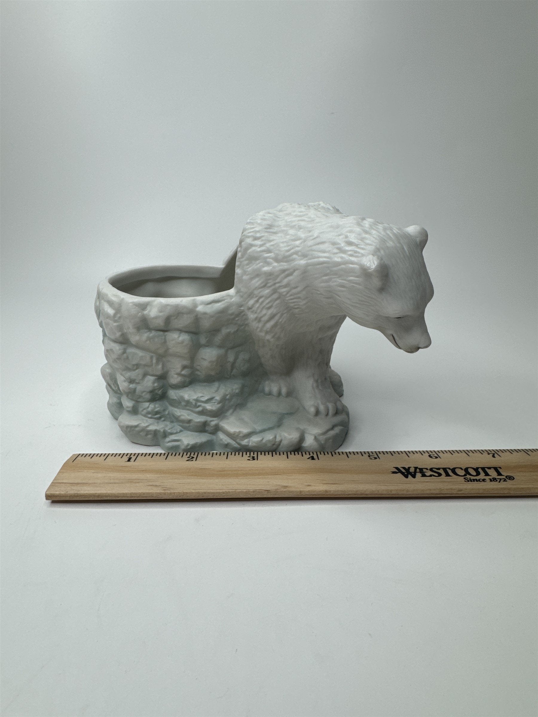 Vintage New Holland Floral Polar Bear Flower Planter Ceramic Figurine Planter