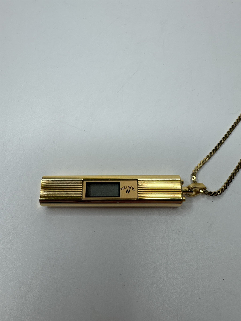 Vintage Nelson Necklace LCD Quartz Pendant Digital Watch Gold Tone Chain /w Box