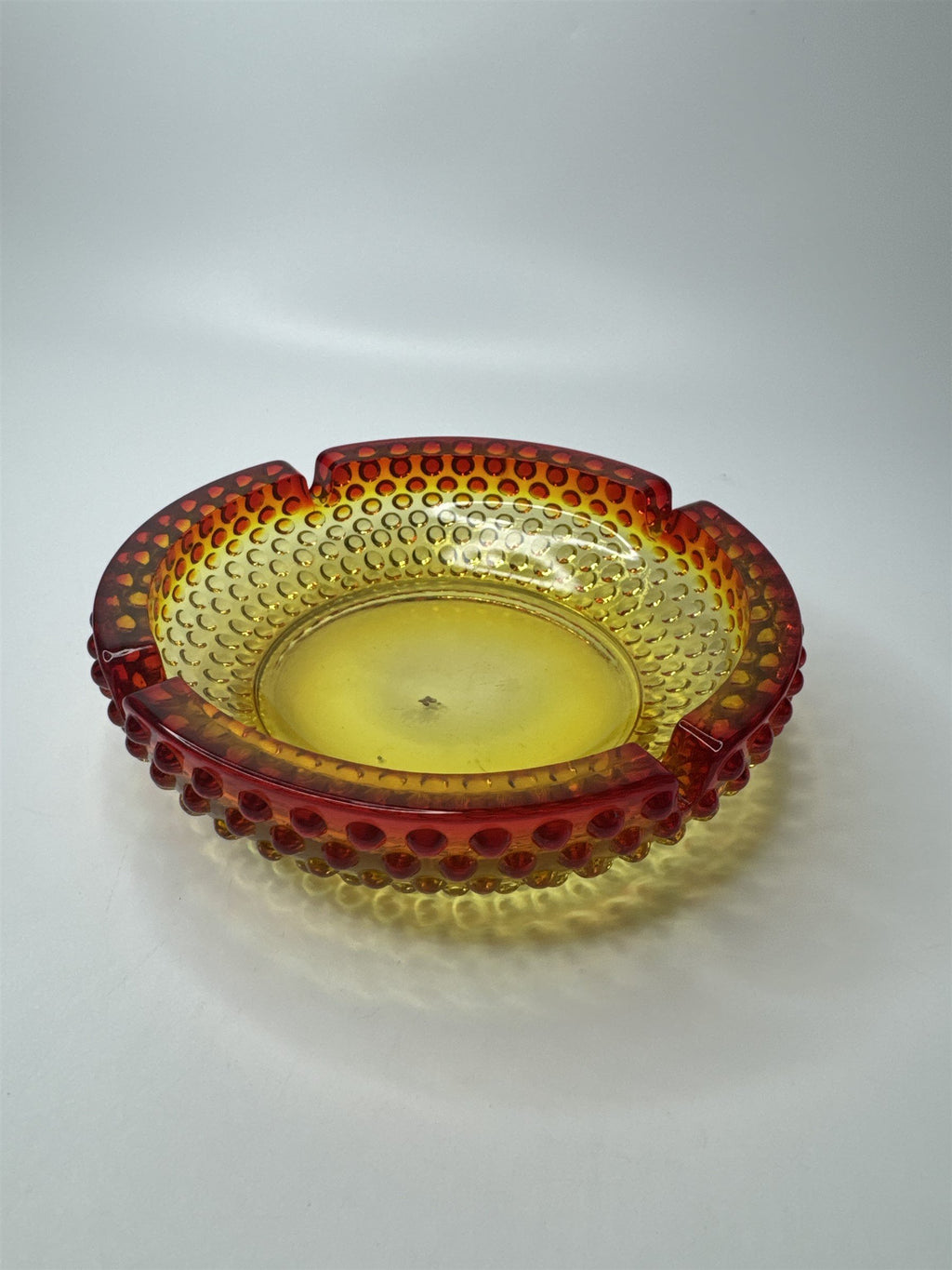 Vintage Mid Century Modern Amber Amberina Style Hobnail Ashtray for 4