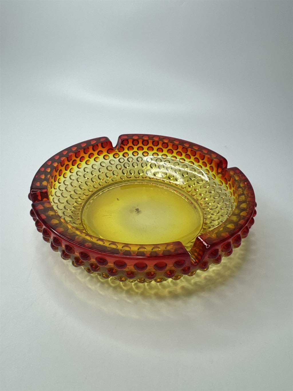 Vintage Mid Century Modern Amber Amberina Style Hobnail Ashtray for 4