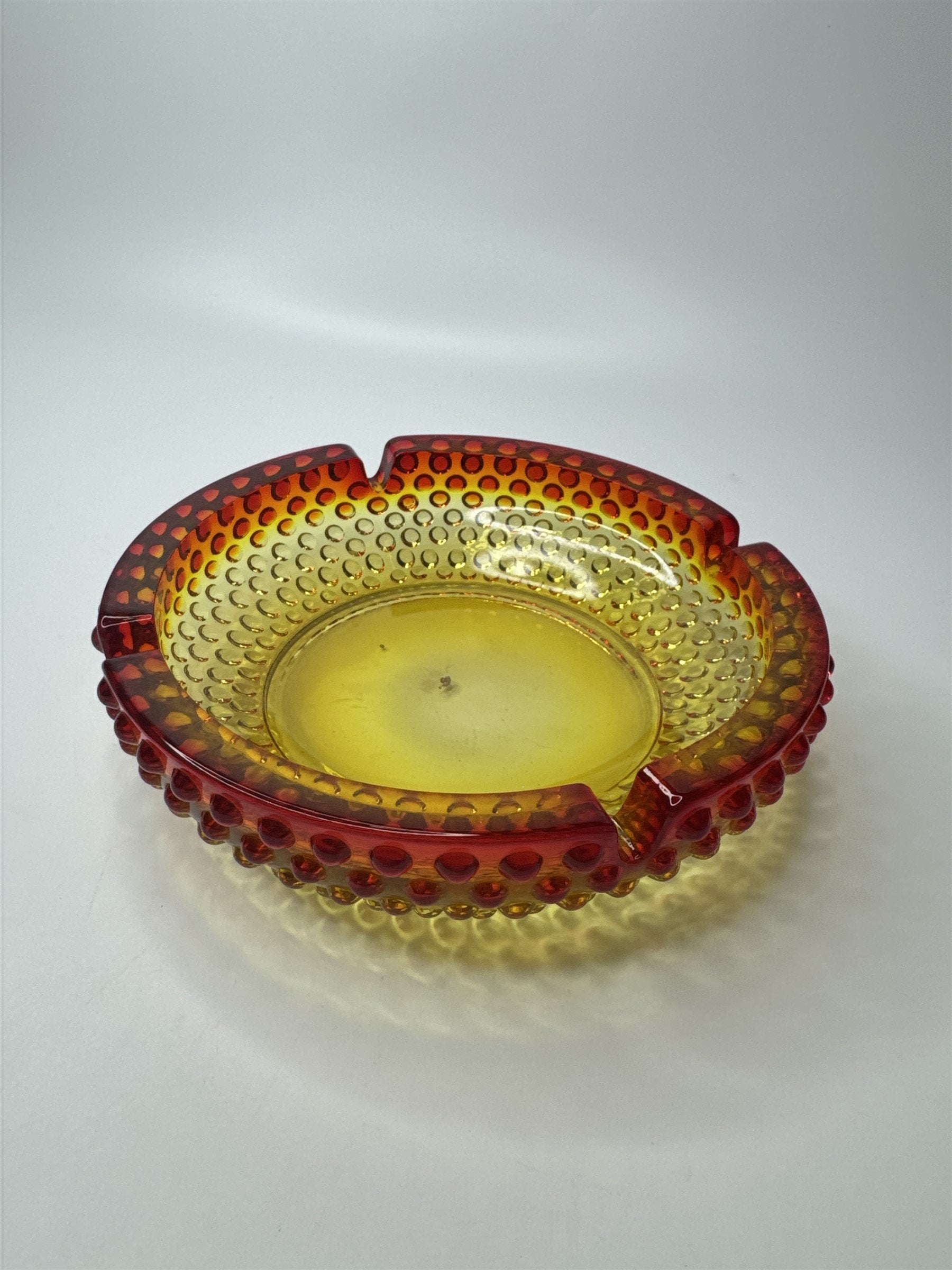 Vintage Mid Century Modern Amber Amberina Style Hobnail Ashtray for 4