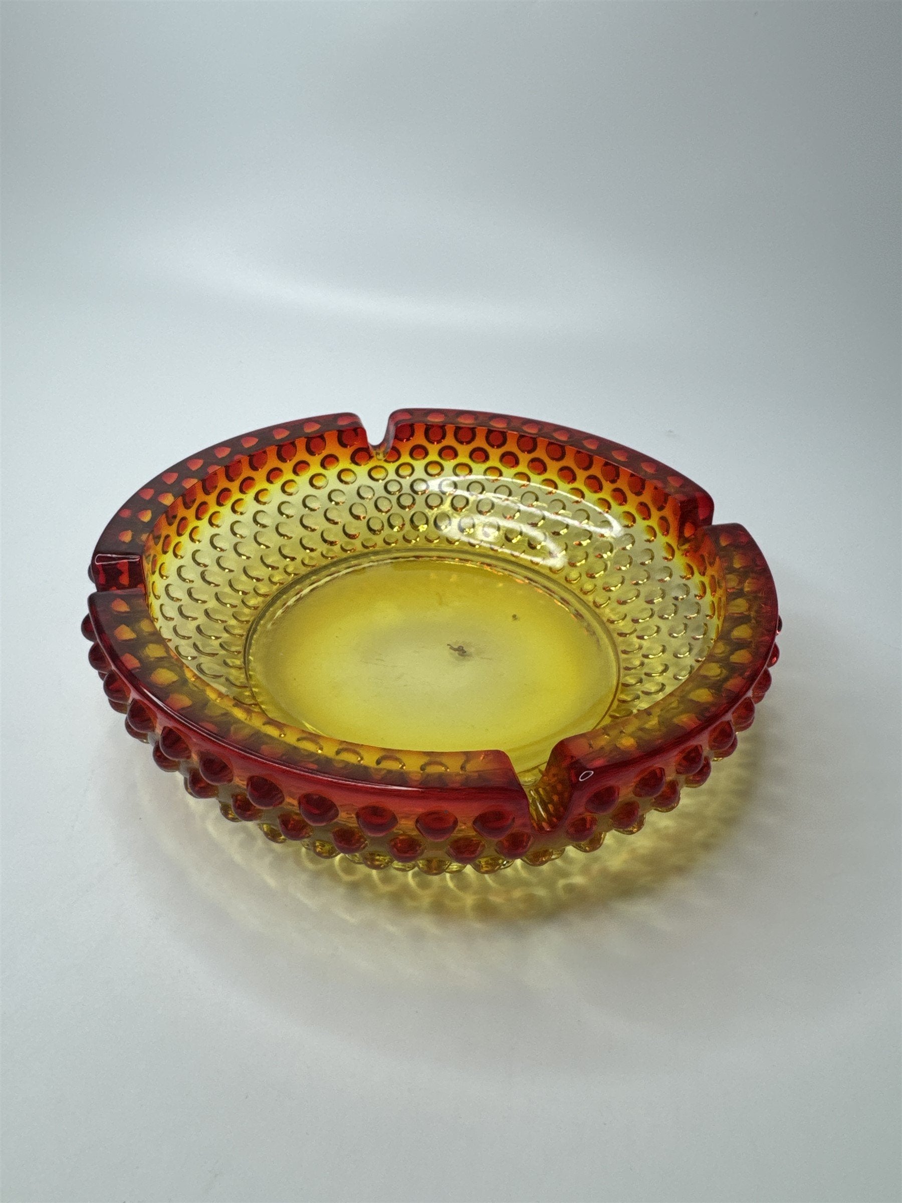 Vintage Mid Century Modern Amber Amberina Style Hobnail Ashtray for 4