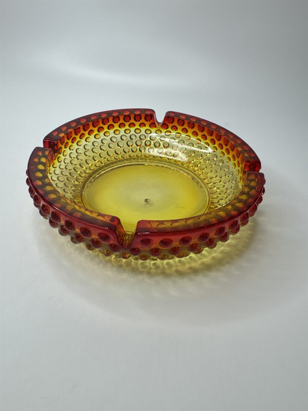 Vintage Mid Century Modern Amber Amberina Style Hobnail Ashtray for 4