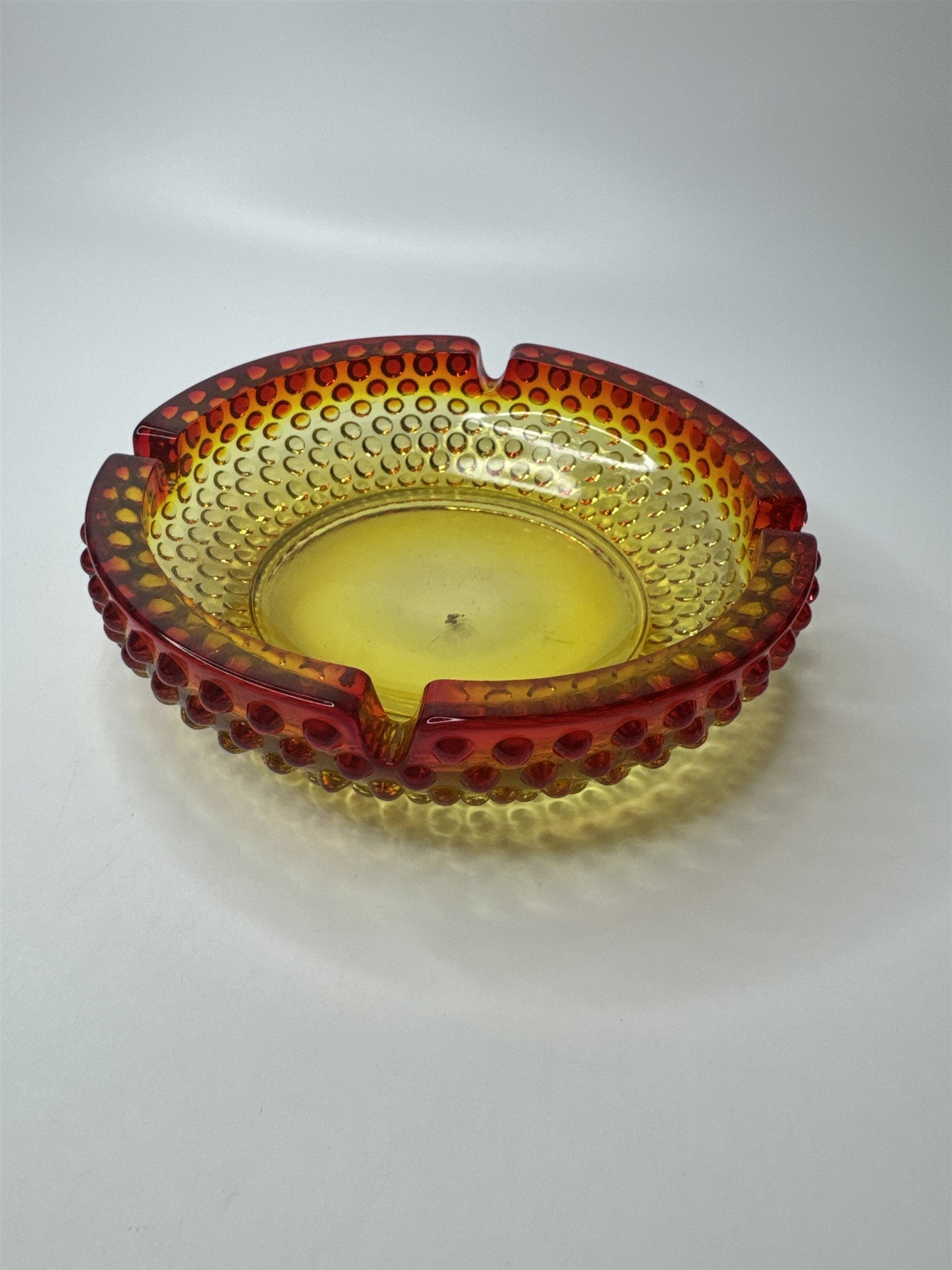 Vintage Mid Century Modern Amber Amberina Style Hobnail Ashtray for 4