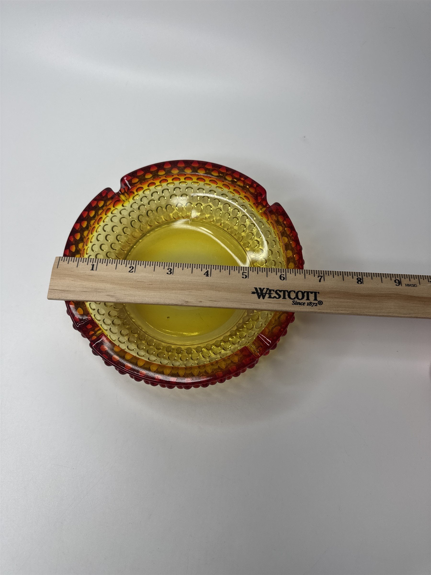 Vintage Mid Century Modern Amber Amberina Style Hobnail Ashtray for 4
