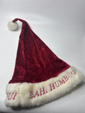 BAH HUMBUG! No Gift for You! Satin Red Santa Hat Christmas Hat Offwhite Trim