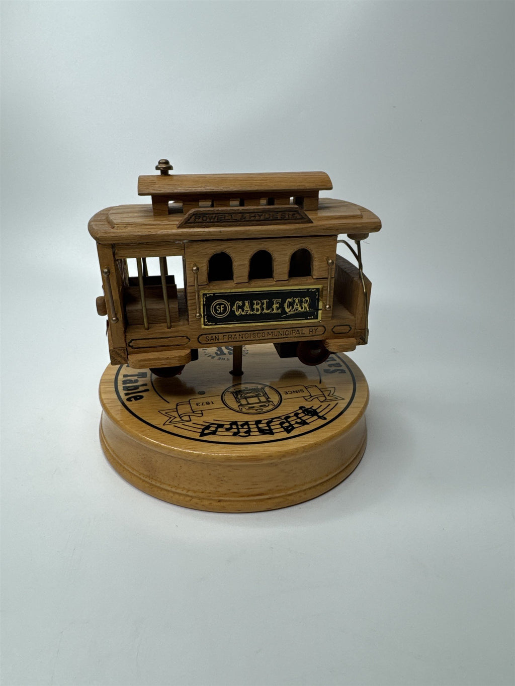 VTG San Francisco Cable Trolley Car Wooden Winding Turntable Music Box Streetcar