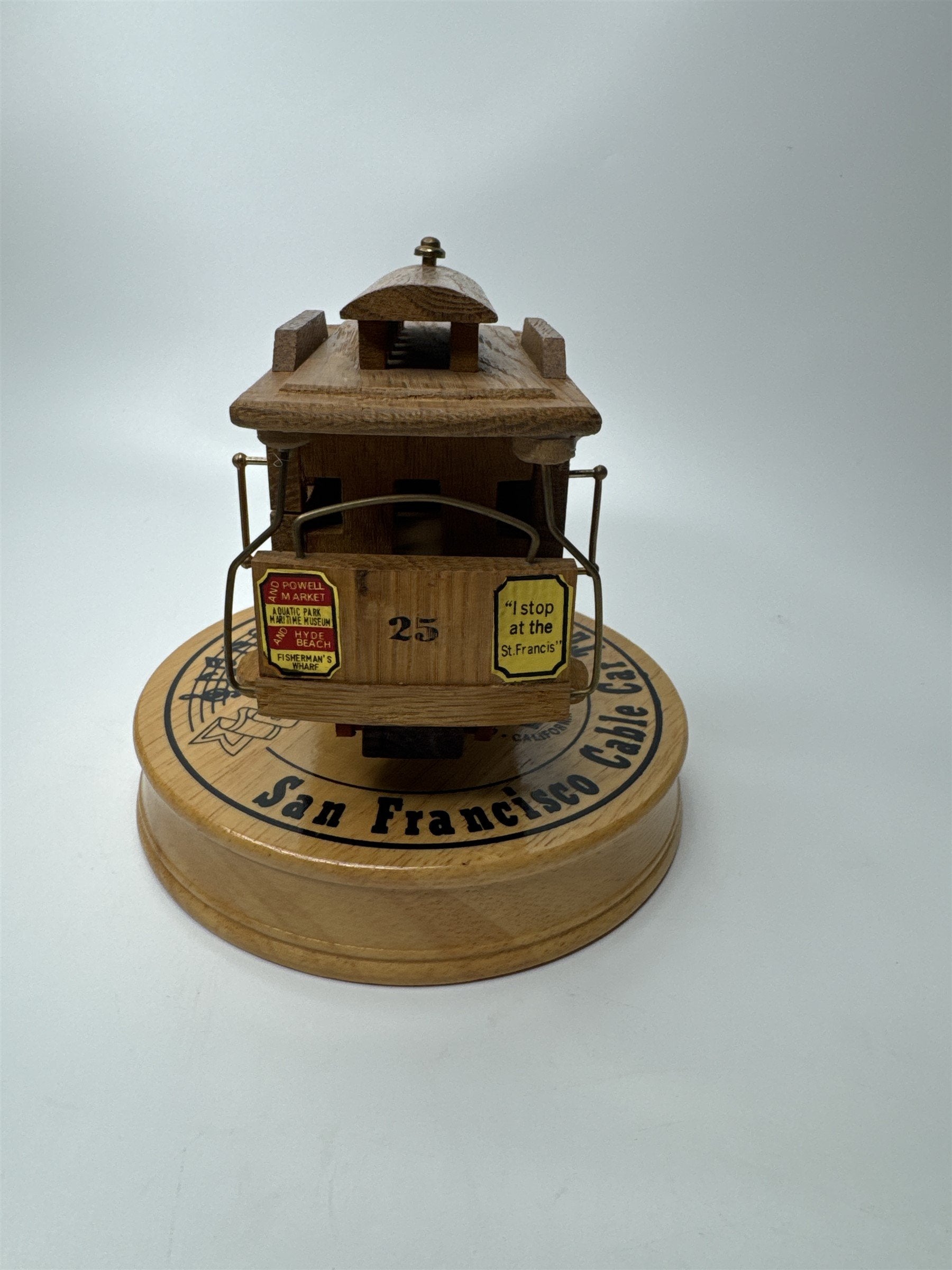 VTG San Francisco Cable Trolley Car Wooden Winding Turntable Music Box Streetcar