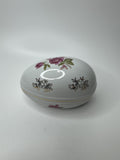 Lefton Hand Painted China Porcelain Egg With Flowers Floral Easter Egg Dish Gold