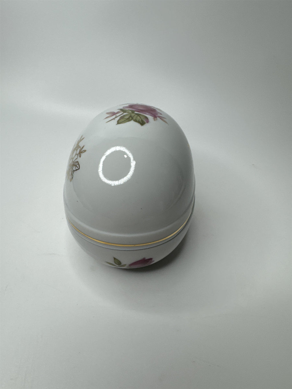 Lefton Hand Painted China Porcelain Egg With Flowers Floral Easter Egg Dish Gold