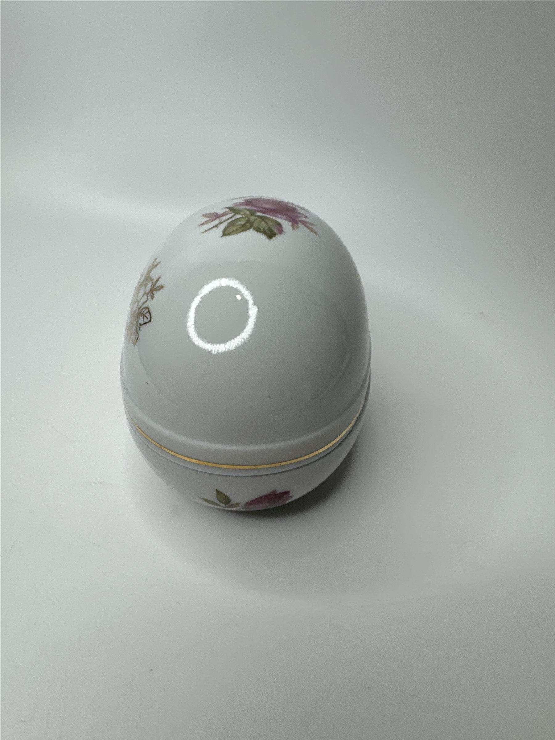 Lefton Hand Painted China Porcelain Egg With Flowers Floral Easter Egg Dish Gold