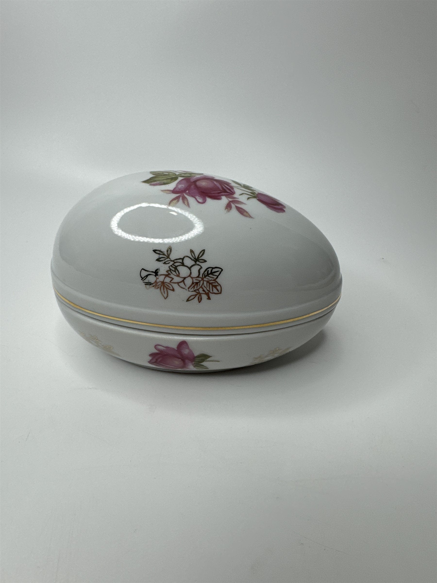 Lefton Hand Painted China Porcelain Egg With Flowers Floral Easter Egg Dish Gold