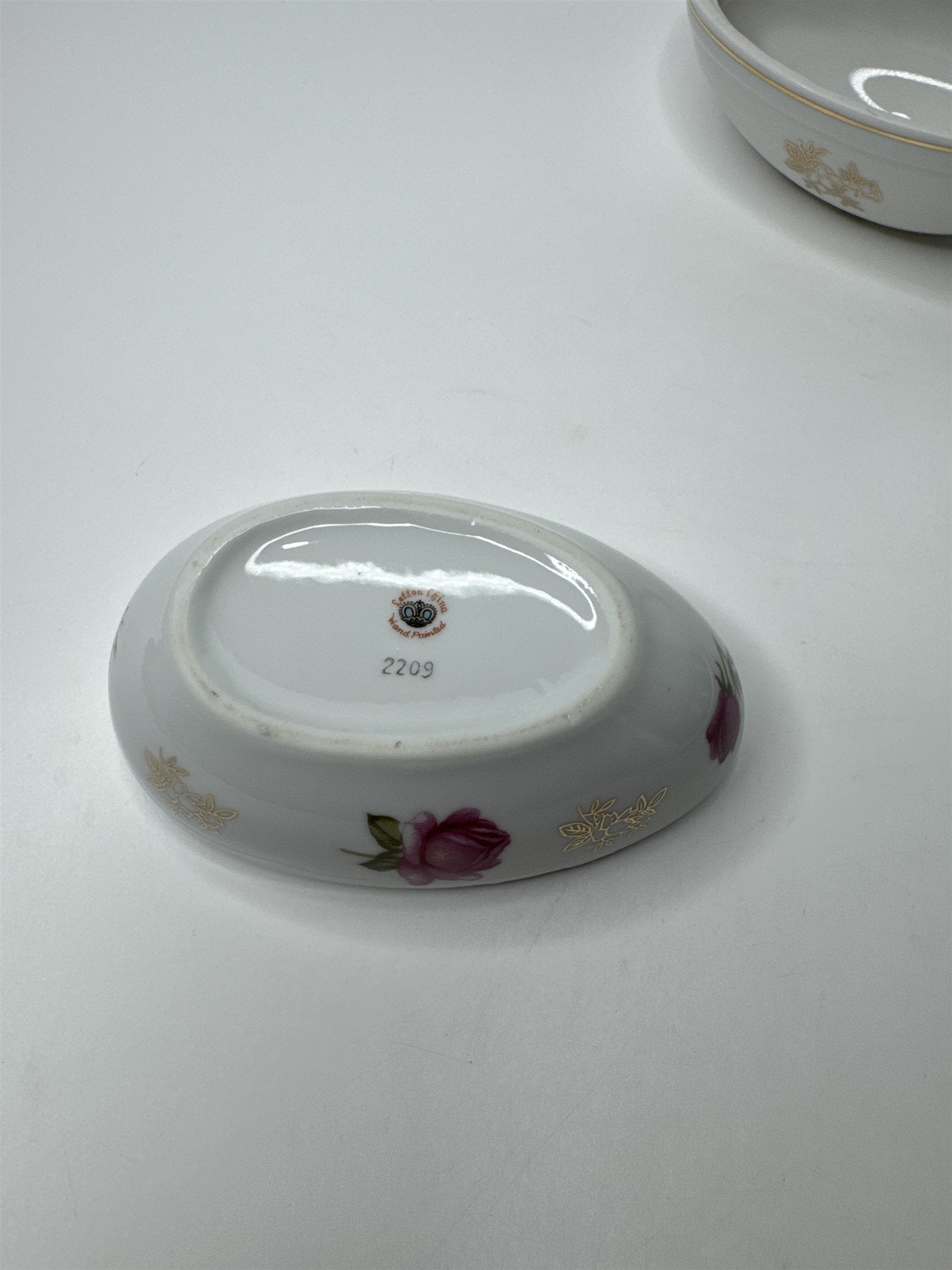 Lefton Hand Painted China Porcelain Egg With Flowers Floral Easter Egg Dish Gold