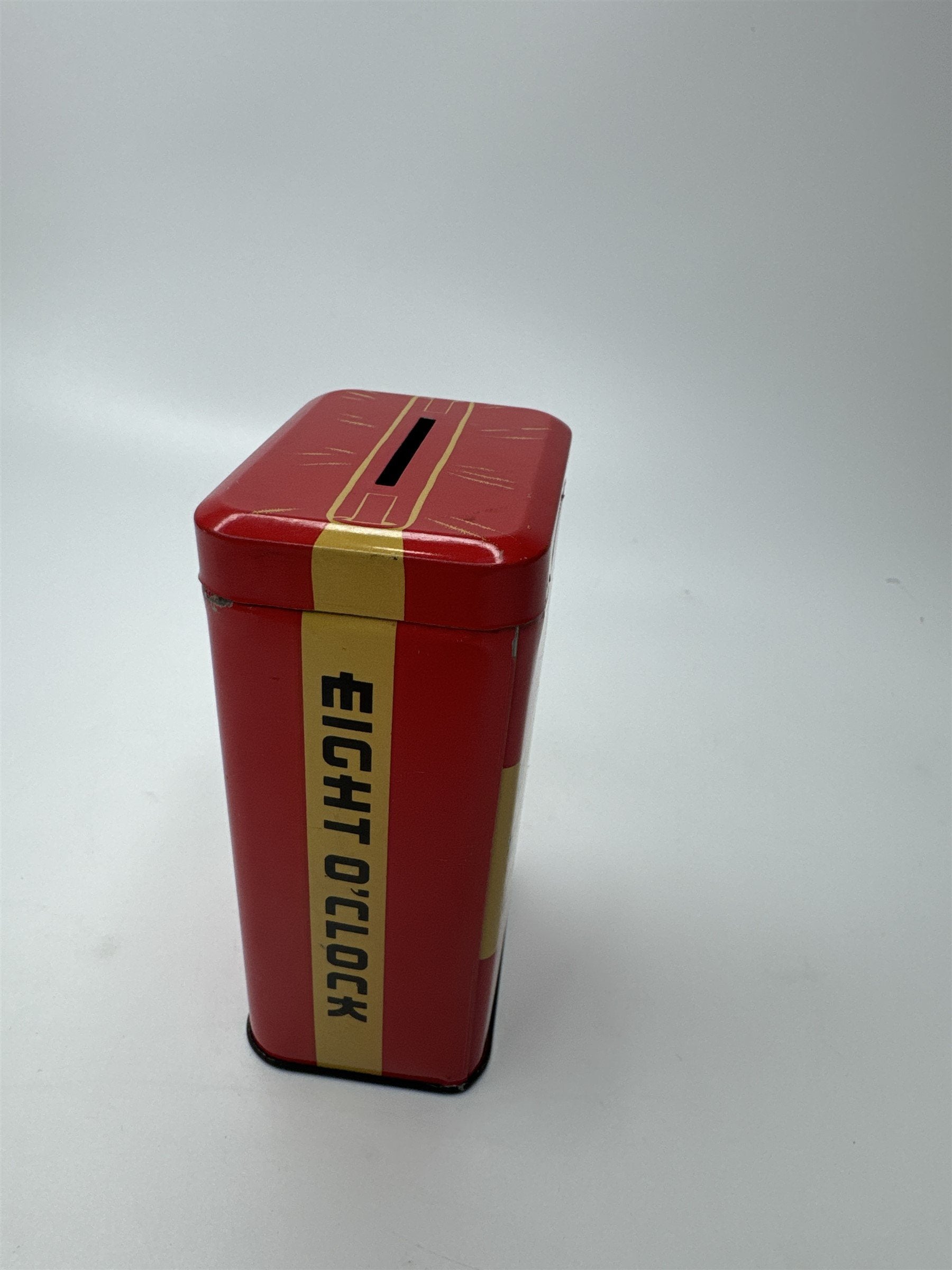 Supermarket Eight O'Clock Coffee 4" Vintage Red Tin Coin Bank USA