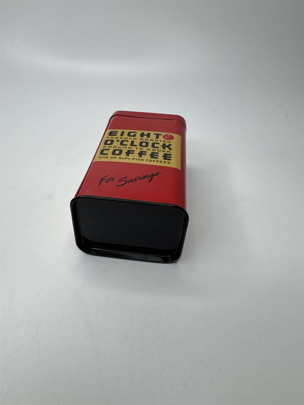 Supermarket Eight O'Clock Coffee 4" Vintage Red Tin Coin Bank USA