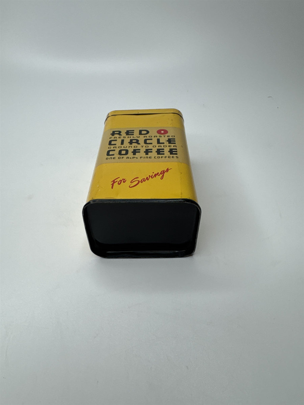 Supermarket Red Circle Coffee 4" Vintage Yellow Tin Coin Bank USA