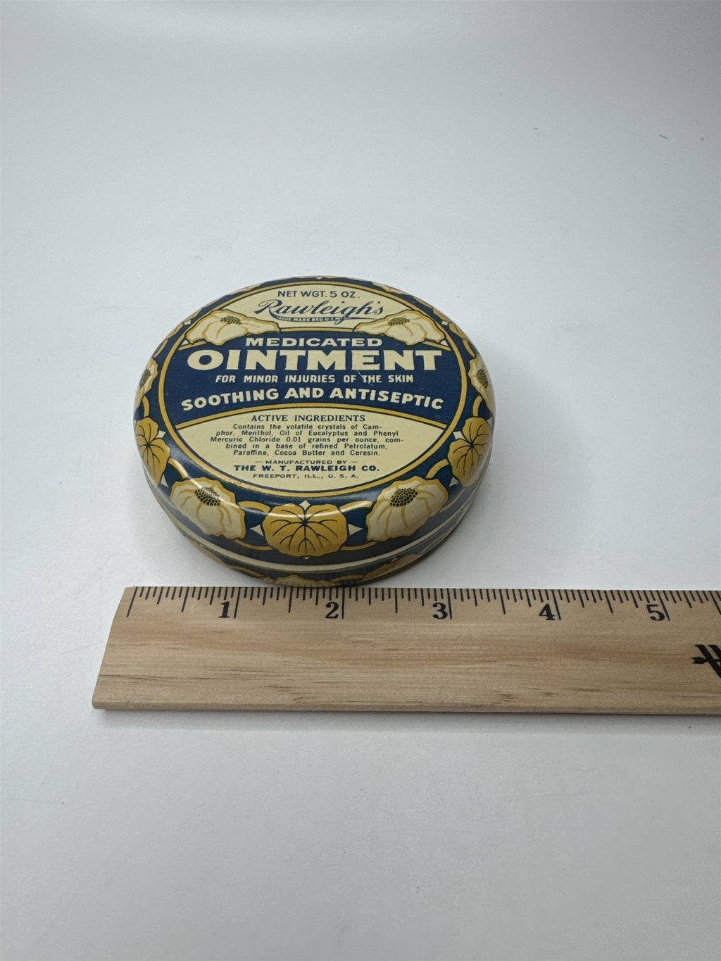 Vintage Rawleigh's Medicated Ointment Empty Tin 5oz Metal Container Memorabilia