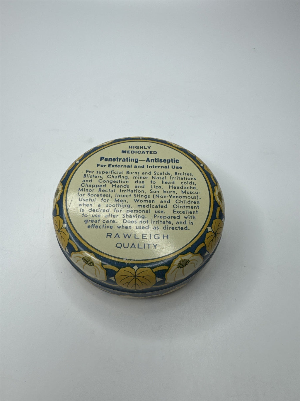 Vintage Rawleigh's Medicated Ointment Empty Tin 5oz Metal Container Memorabilia