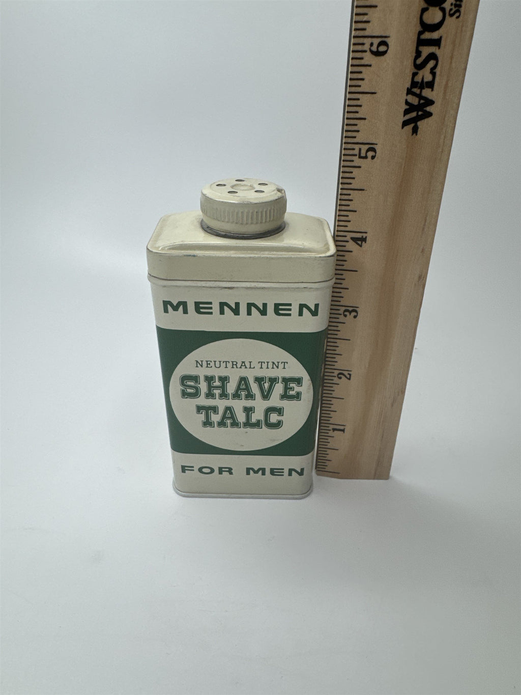 Vintage Mennen Shave Talc for Men Neutral Tint 4oz Tin USA *SEEMS FULL*