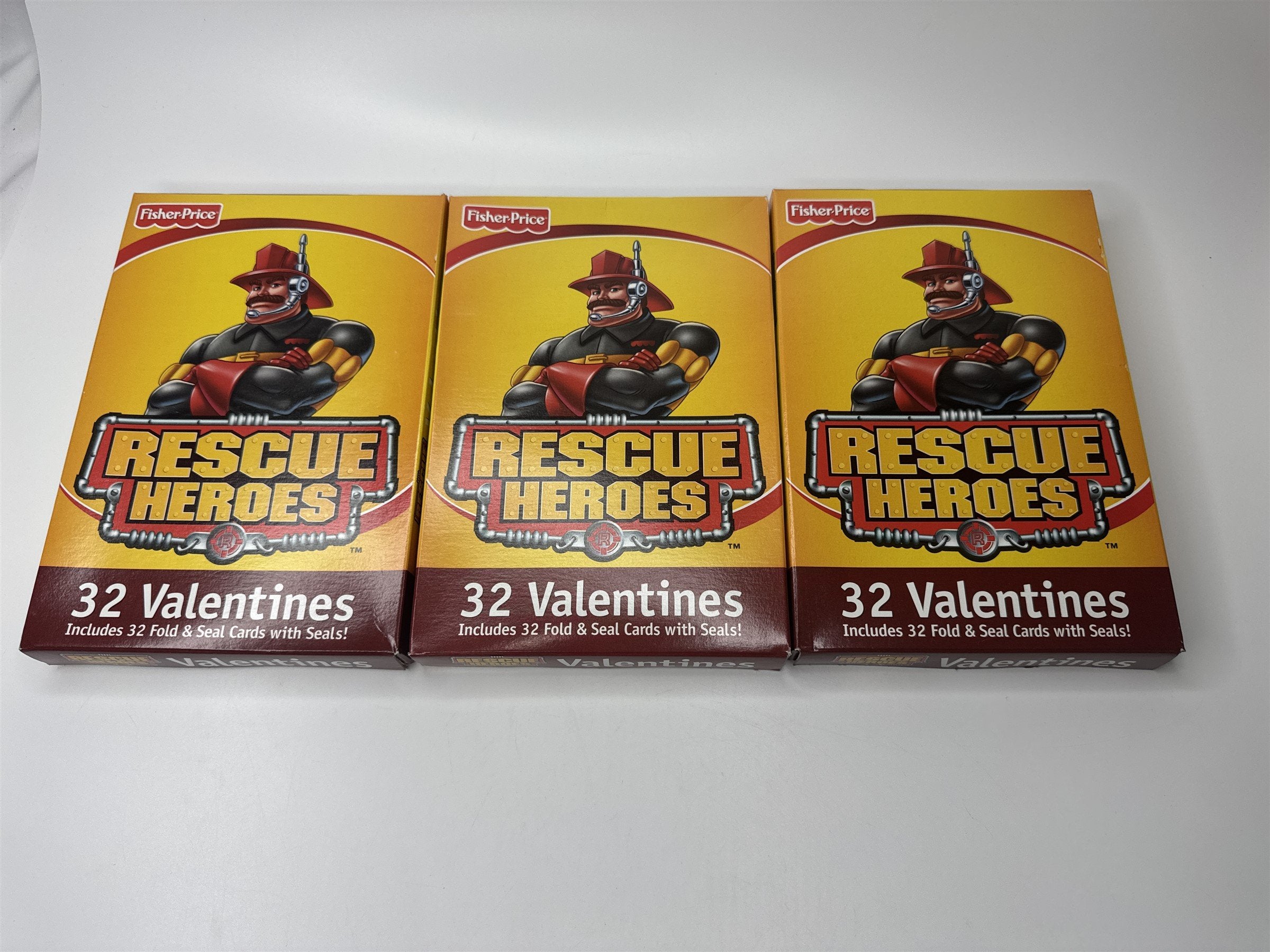 3 Boxes of 2002 Mattel Fisher-Price Rescue Heroes 32 Valentines Cards /w Seals