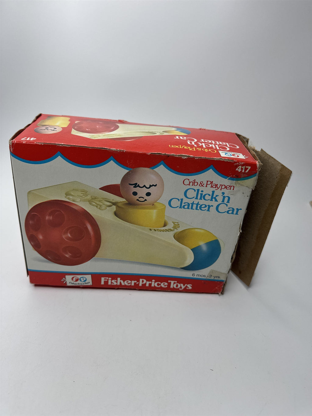 Vintage 1975 Fisher-Price Toys Crib & Playpen Click 'n Clatter Car Toy /w Box
