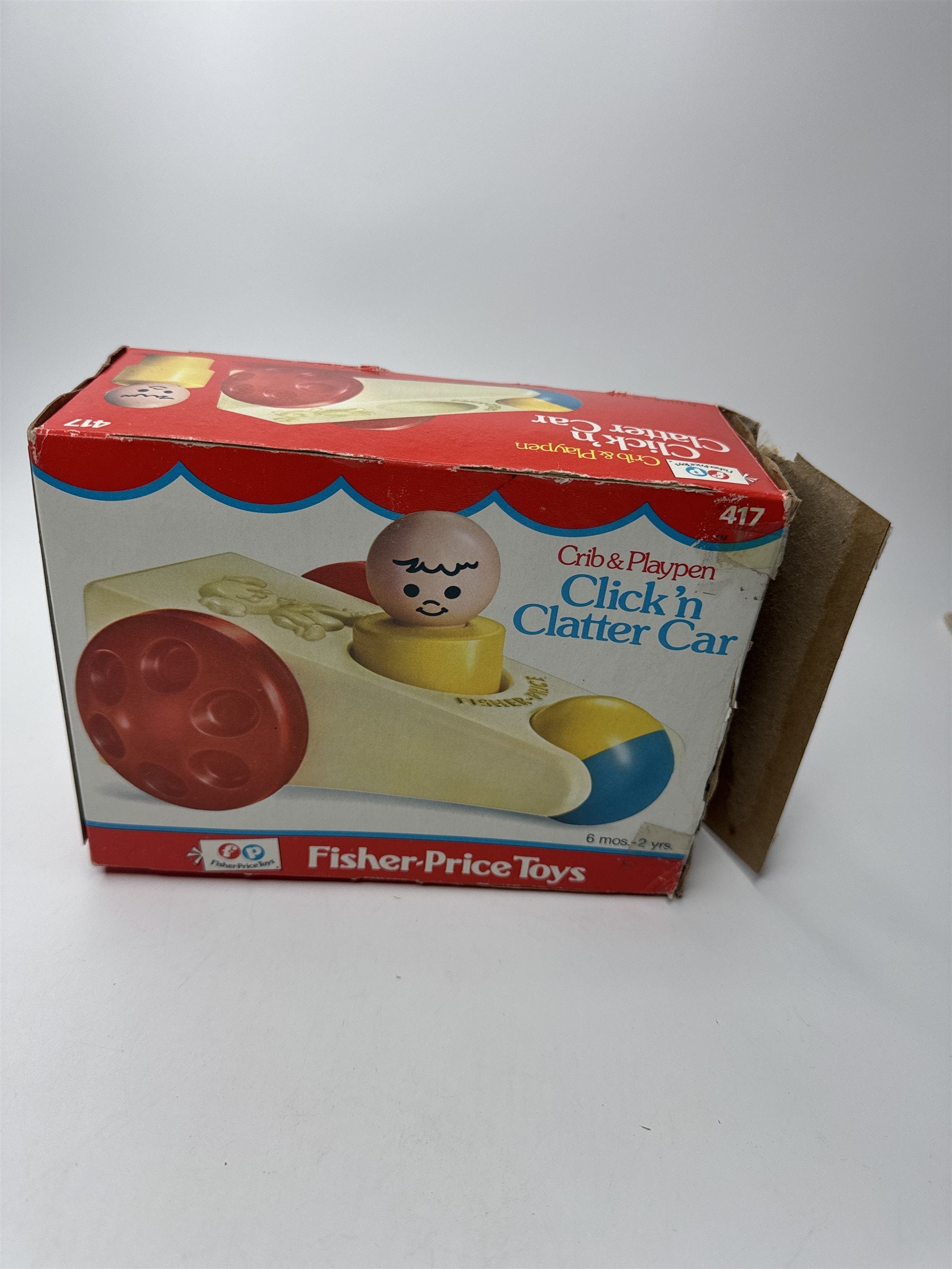 Vintage 1975 Fisher-Price Toys Crib & Playpen Click 'n Clatter Car Toy /w Box