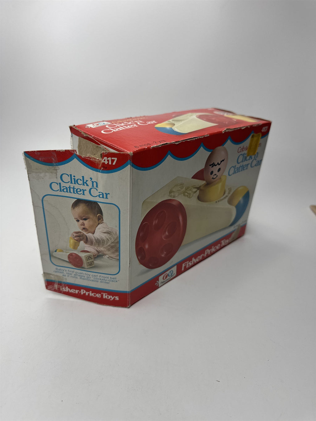 Vintage 1975 Fisher-Price Toys Crib & Playpen Click 'n Clatter Car Toy /w Box