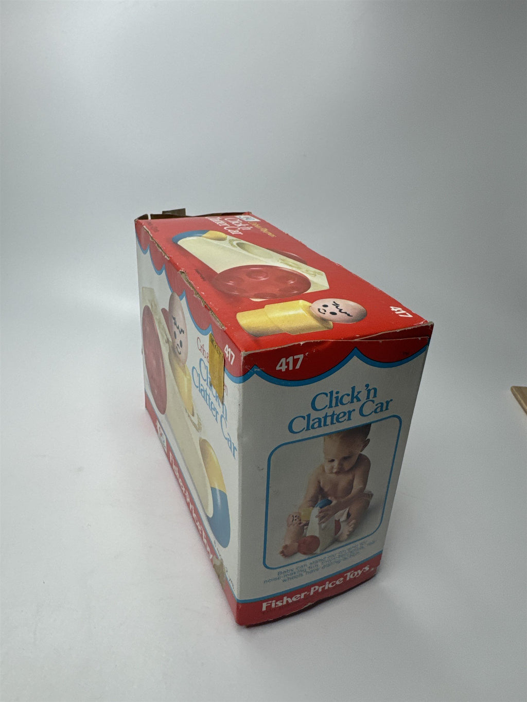 Vintage 1975 Fisher-Price Toys Crib & Playpen Click 'n Clatter Car Toy /w Box