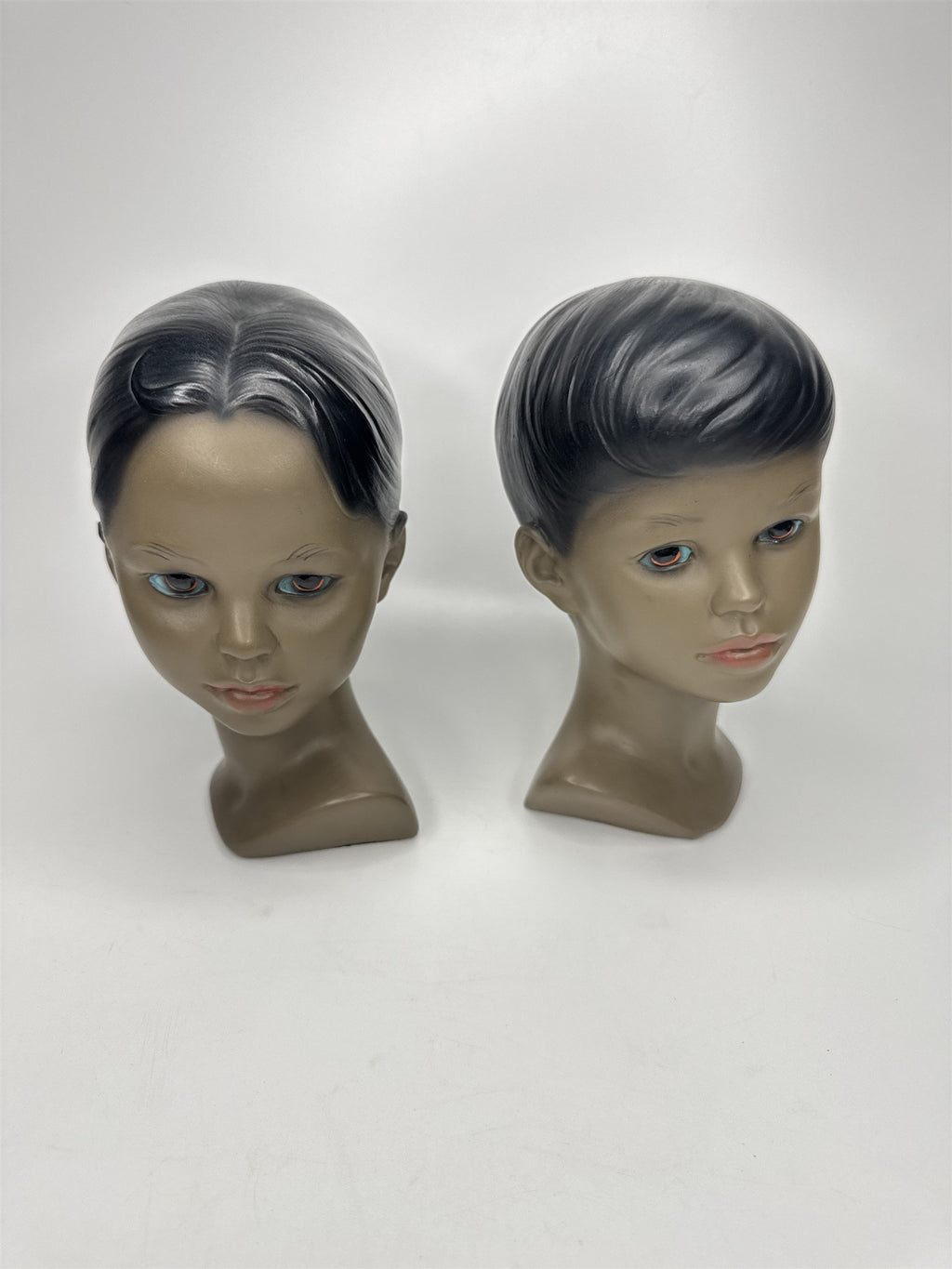 Set of 2 Vintage 1960s MCM Chalkware Unmarked MARWAL(?) Polynesian Busts